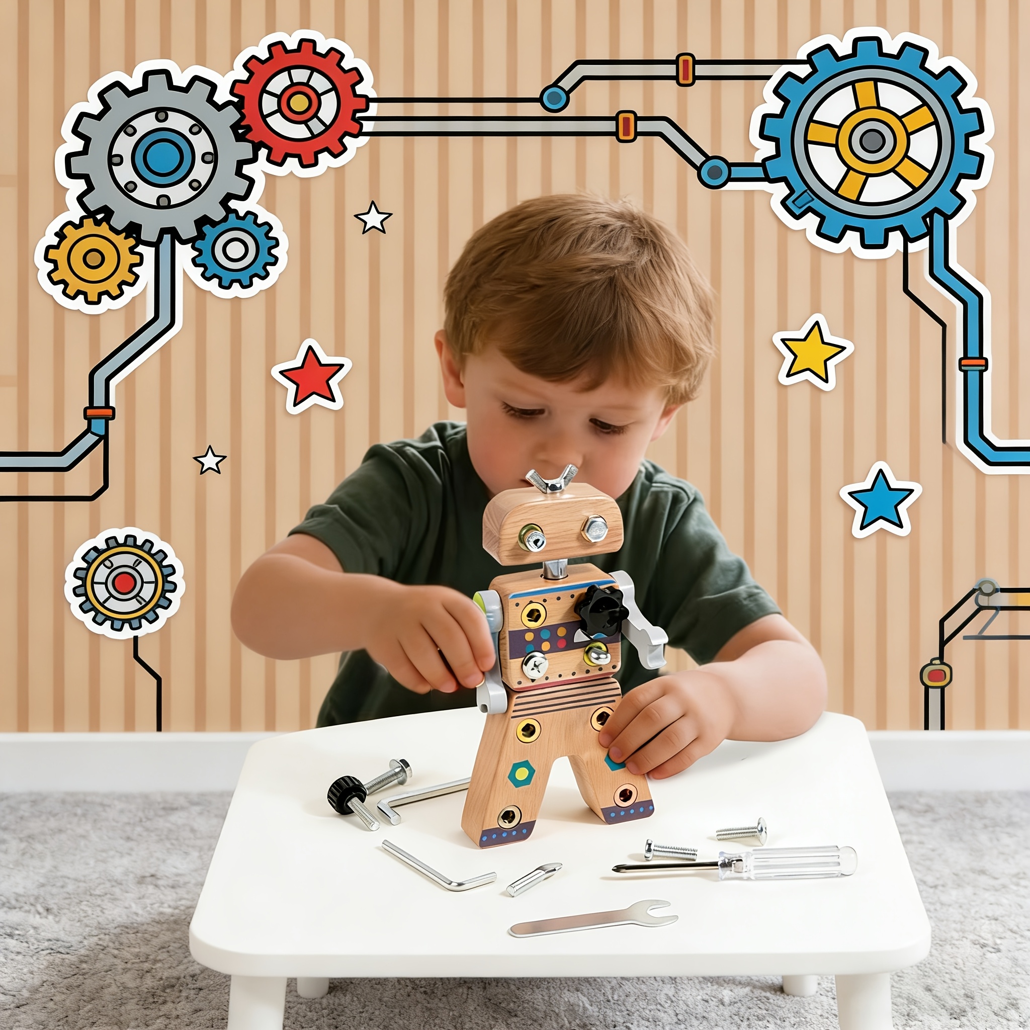 Wooden Screw Robot Assembly Toy for Kids