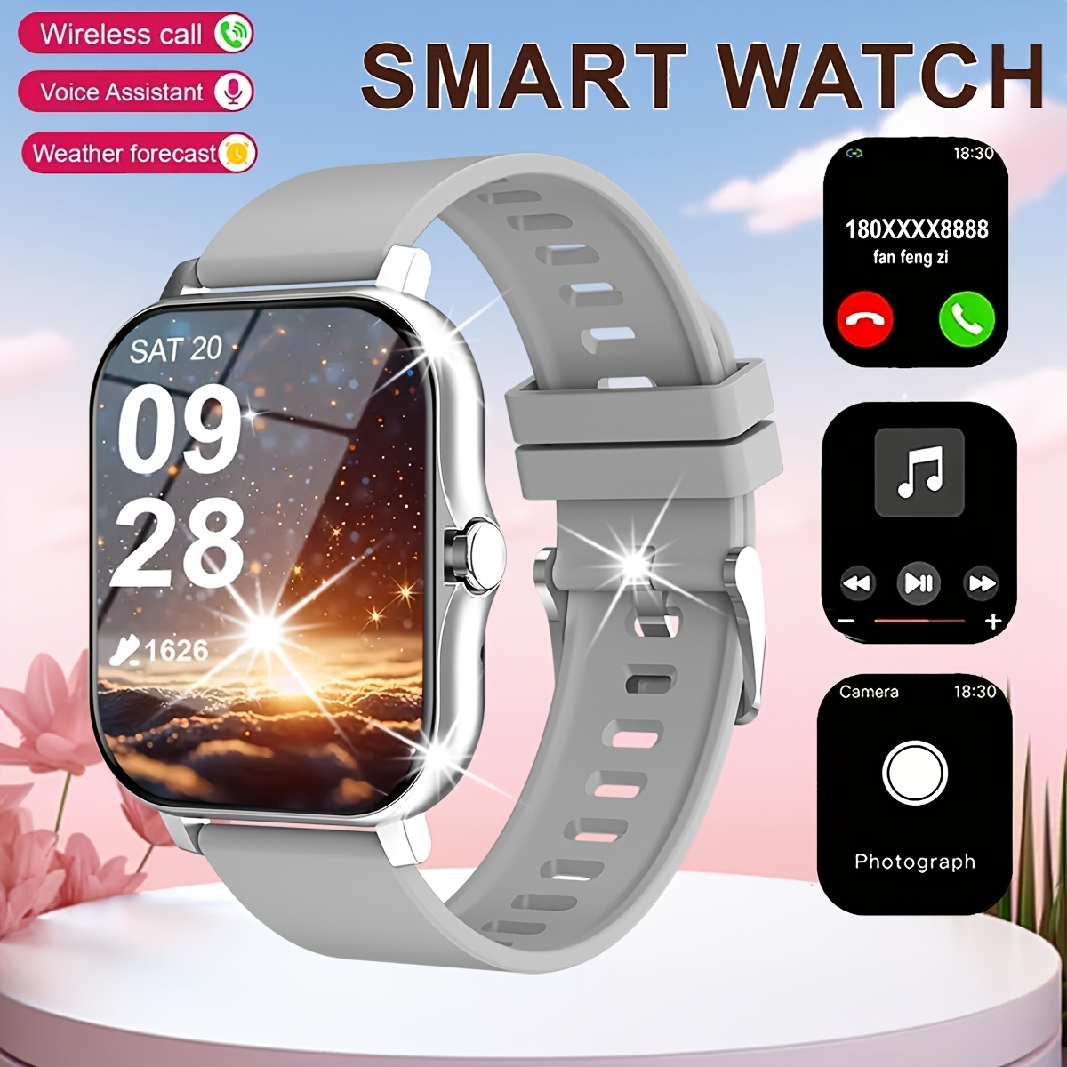 2.01-Inch Full Touch Screen Silicone Strap Smart Watch
