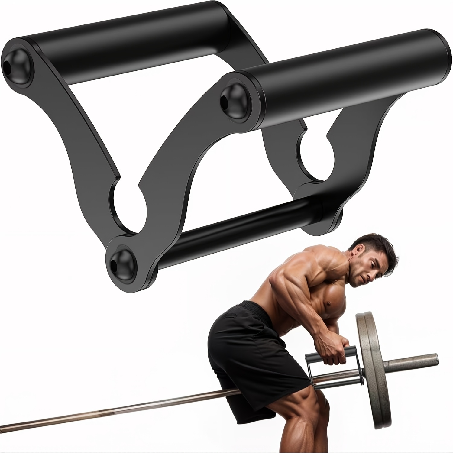 Stainless Steel & Row Handle Attachment With Non-slip Rubber Grip - Fit For Barbell Bars, Ideal For Strength Training