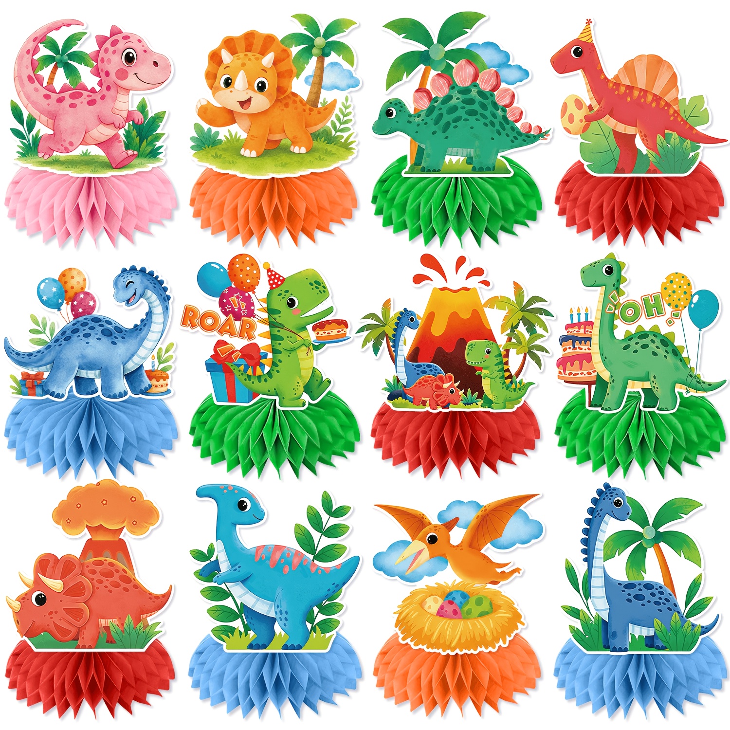 TEMU 12pcs, Party Table Centerpiece, Dinosaur Party Decorations, Dinosaur Birthday Party Decorations, Dinosaur Birthday Table Honeycomb Ball