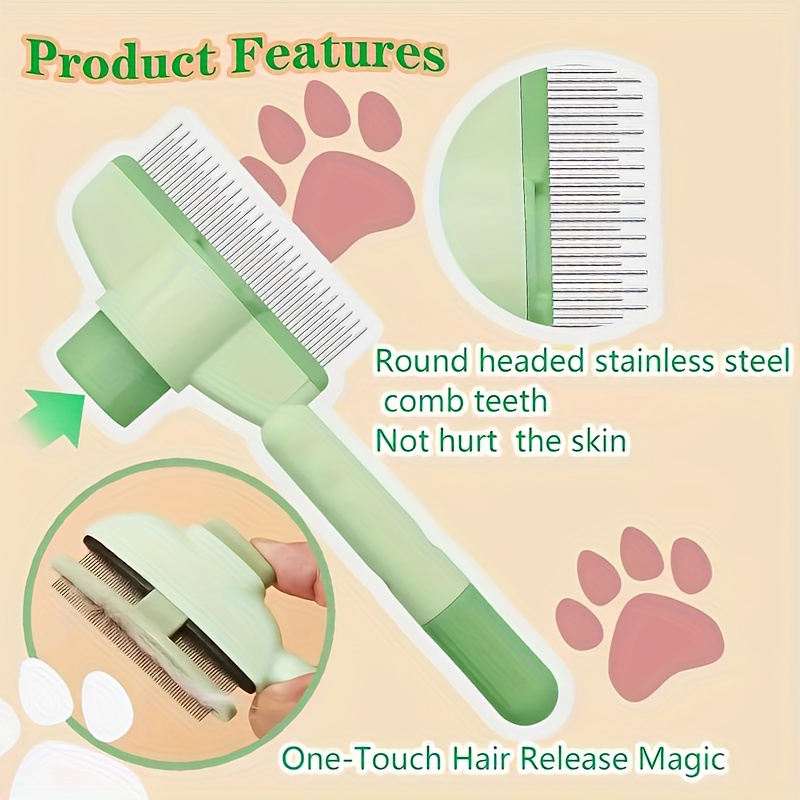 self cleaning pet comb detangling and deshedding tool for   and rabbits fine toothed flea brush with ergonomic handle removable hair  