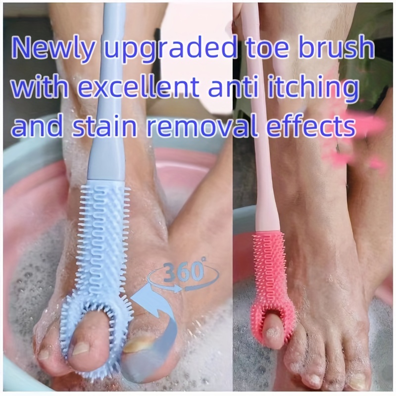 

2-in-1 Toe Cleaning & Massage Brush - Soft Rubber Pumice Stone For Dead Skin Removal, Long Handle Odorless Foot Scrubber - No Batteries Required