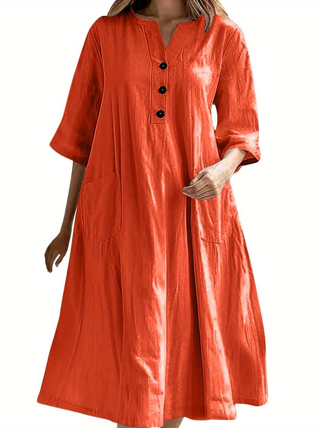 robe midi femme à col v robe longue décontractée Temu Canada