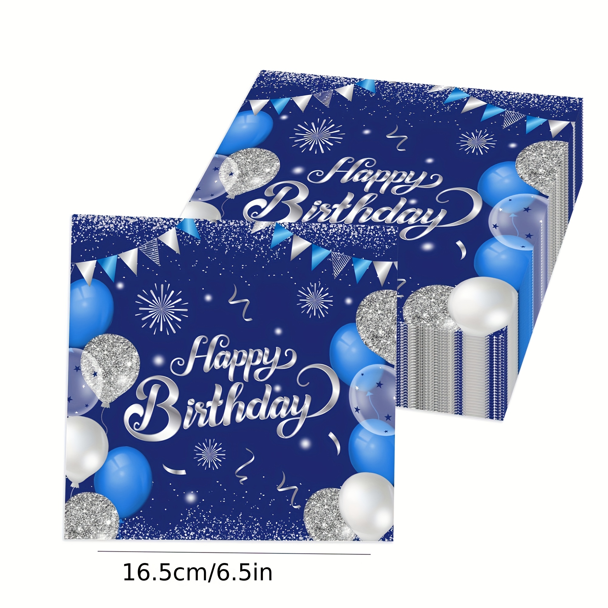 TEMU 50pcs Blue And Silver Birthday Party Napkins, 2-ply Paper Napkins, Celebration Decorations For Men And Women, For Birthdays And Anniversaries