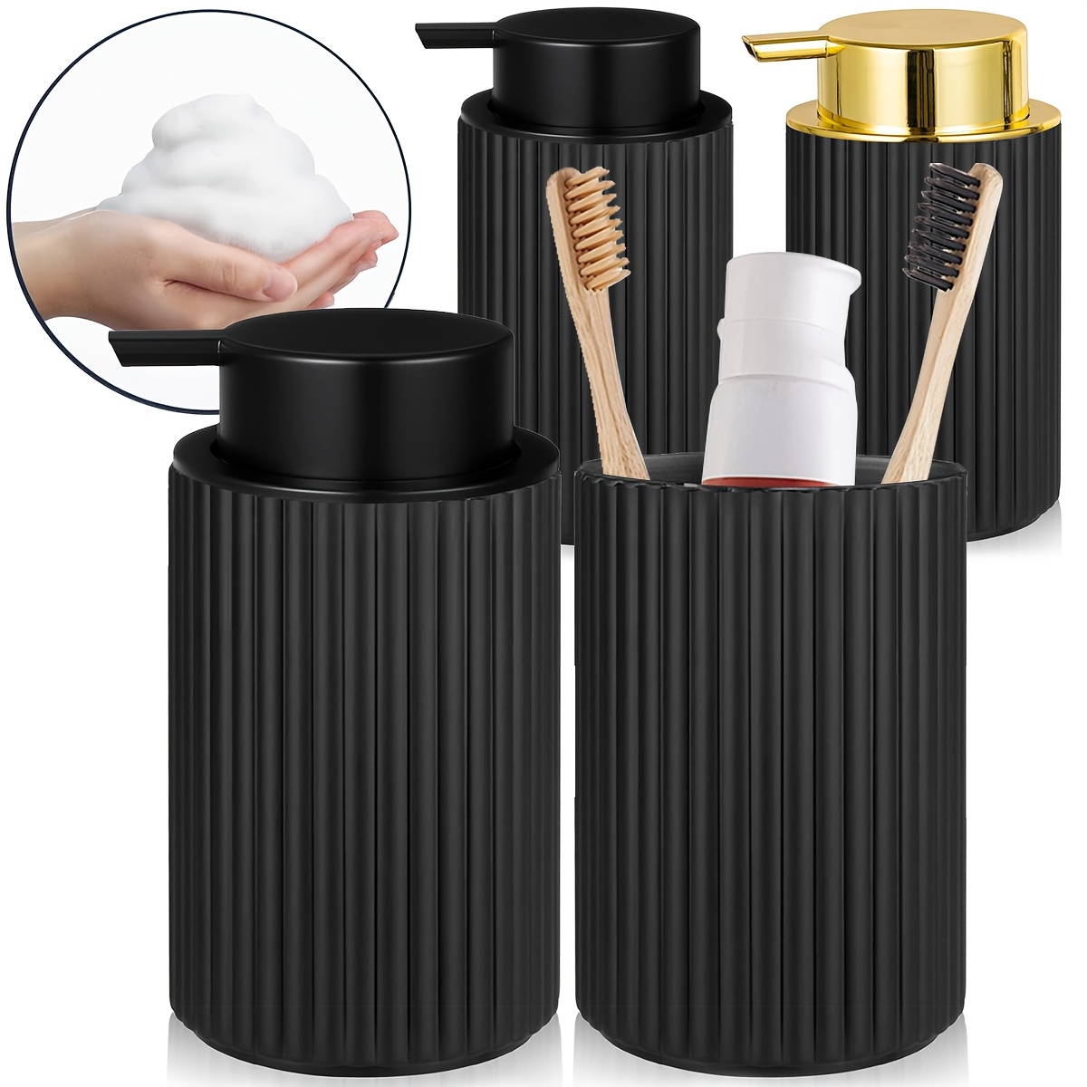 

2pcs Foam Pump Soap Dispenser And Wash Cup Set, Plastic Hands & Shower Gel Bottle For Decor