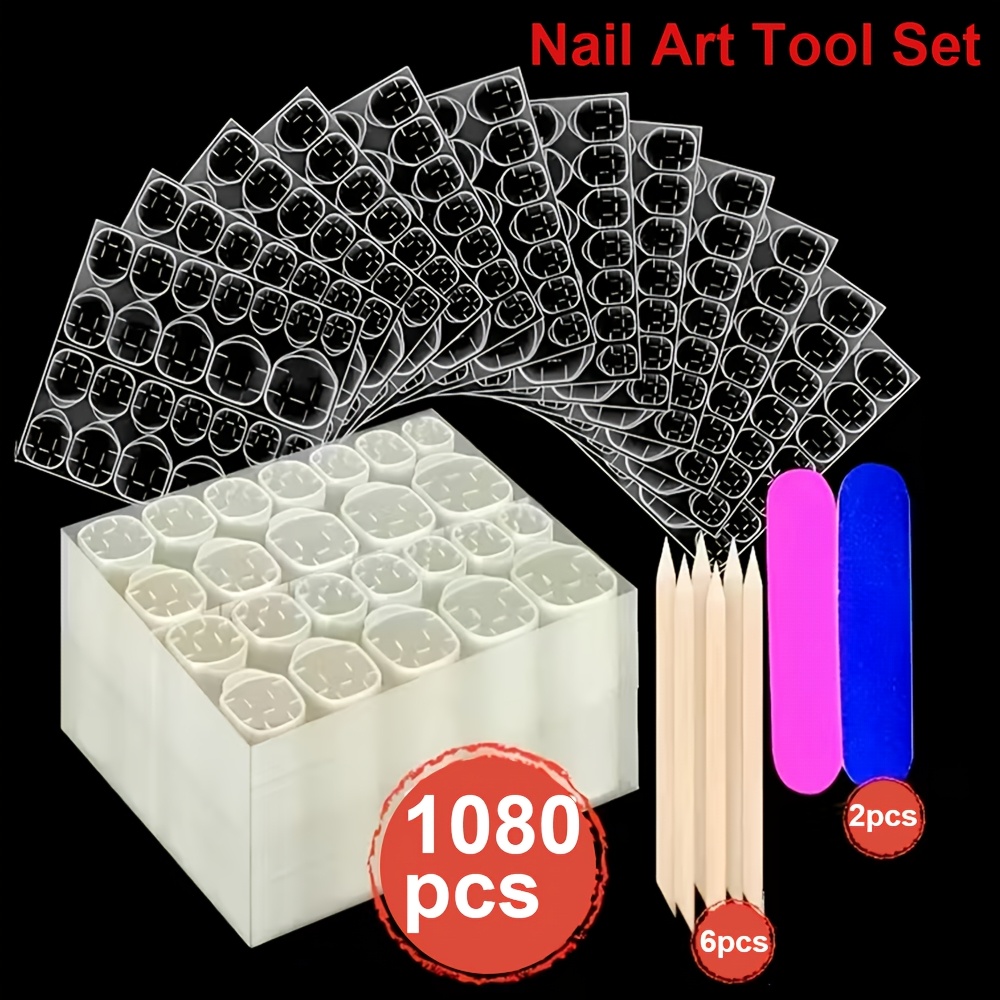 1080pcs Waterproof Breathable Jelly Nail Stickers With A Set Of Tools, Suitable For Press-on Nails, Double-sided Removable Nail Stickers, Elastic Nail Adhesive, Nail Tool Kit