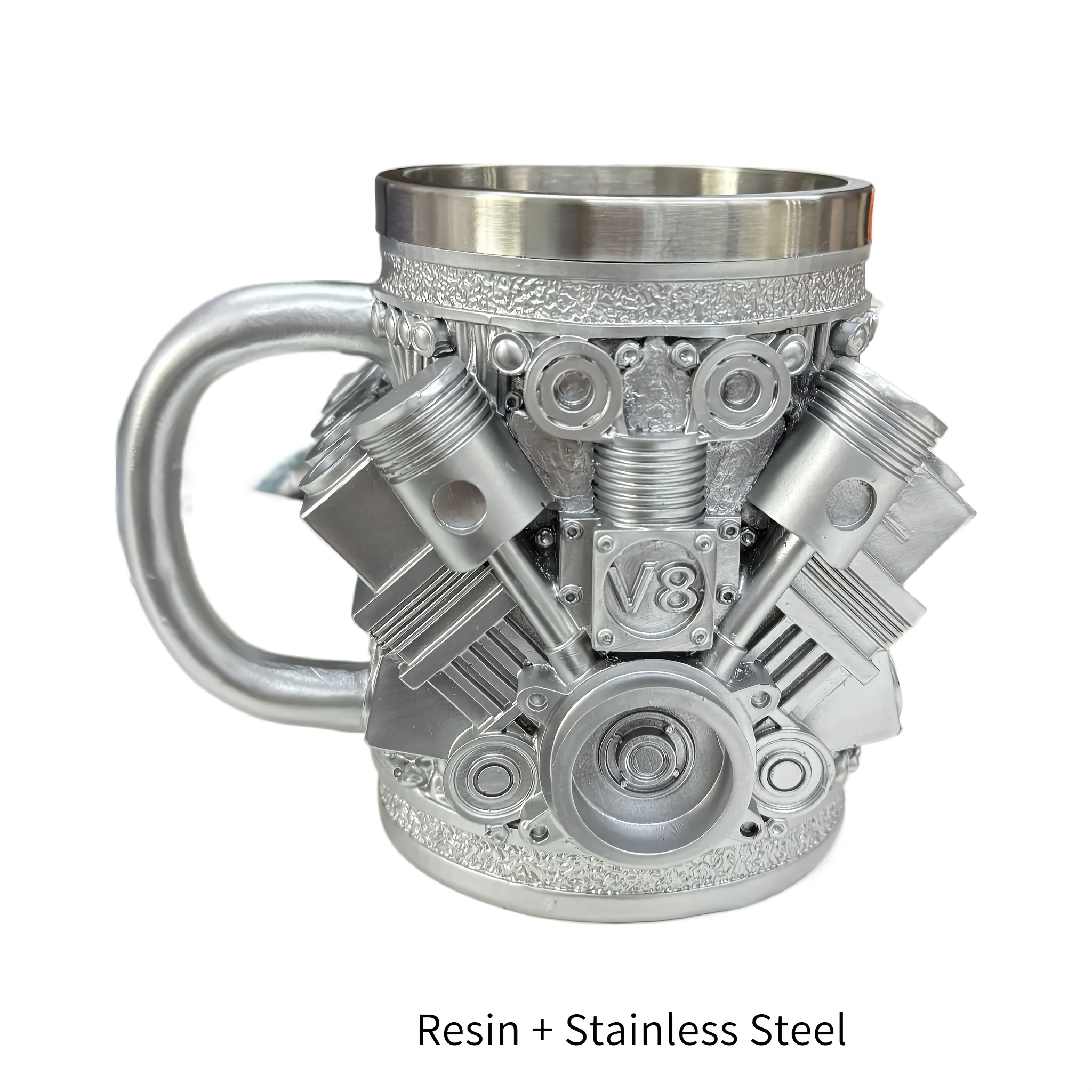 Image of Handcrafted Design Stainless Steel Cup Compatible For Car Enthusiasts - 15-ounce Durable V8 Themed Tumbler, & Engine Patterns, Stylish Cup For Hot/cold Drinks At, Office, Travel, Tailgating Events