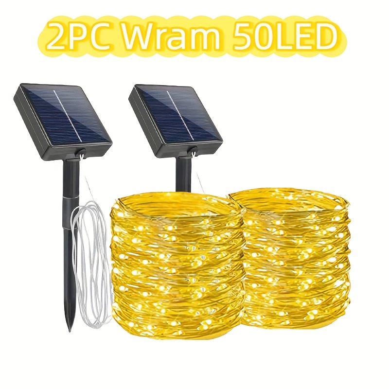 E-shop 2er-Pack neue Lithium-Batterie solarbetriebene Mini-Lichterketten, solarbetriebene Lichterketten mit 8 Beleuchtungsmodi, 50/100/200/300 LEDs für