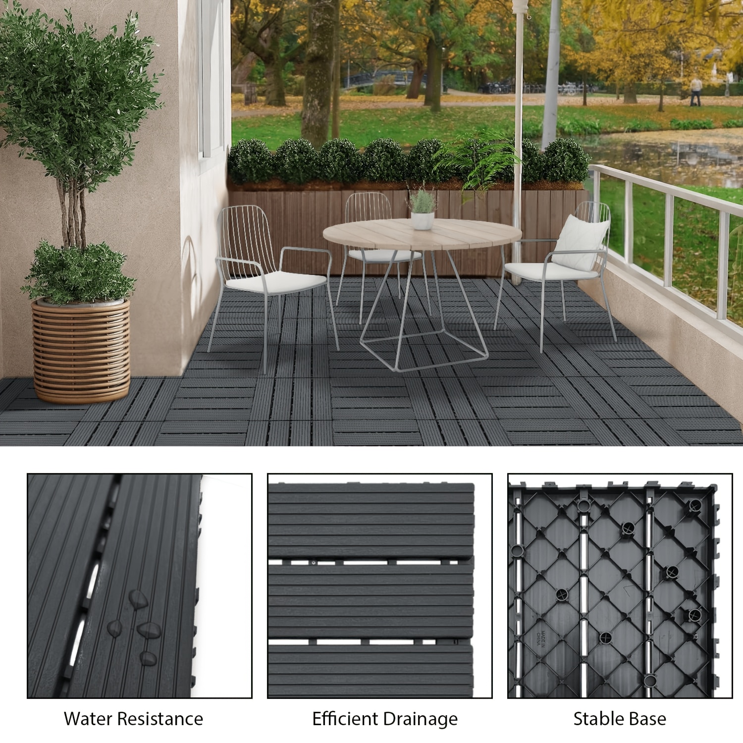 TEMU 44 pièces de revêtement de sol extérieur emboîtable en plastique imperméable. Convient pour piscines, balcons et cours. Facile à installer et à