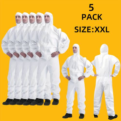 paquete de 5, 55gsm, material de tela no tejida microporosa y transpirable sf, ropa , con capucha y puños elásticos, para varios como renovación, reparación de automóviles, pintura, depuración de equipos