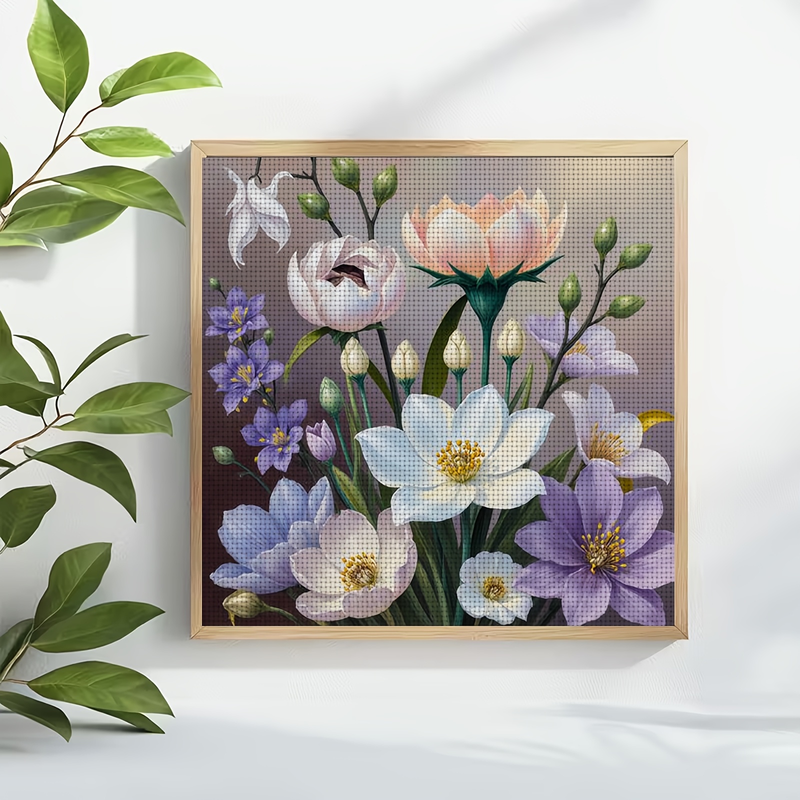 DIY Cross Stitch Print Kit, Frameless, "Colorful Floral Illustration" Pattern