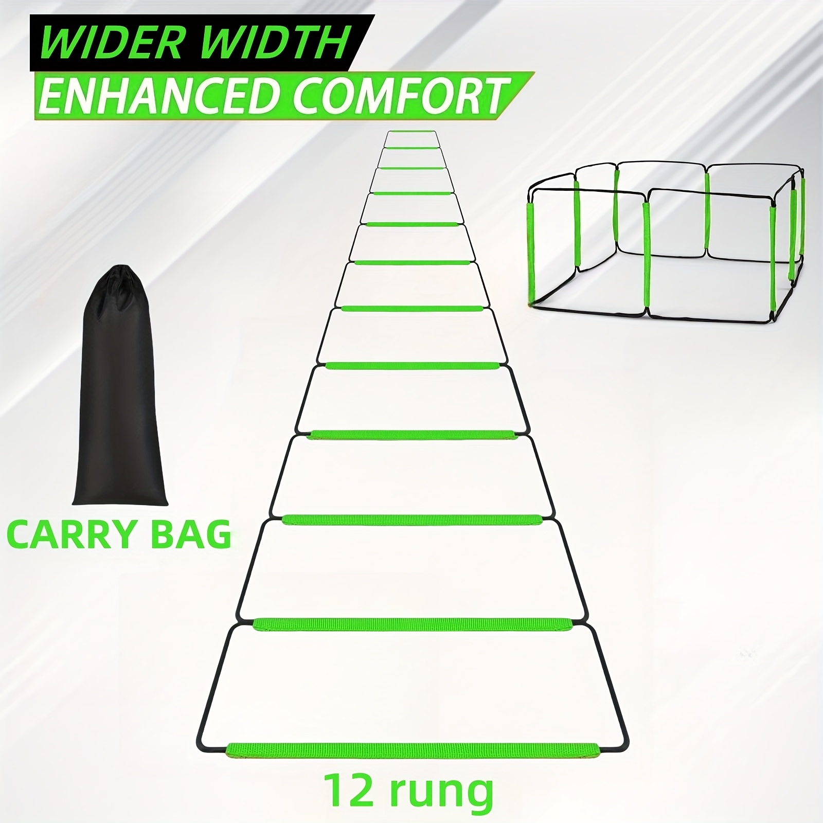 12 Step New Fluorescent Green Agility Ladder Speed Training Equipment - Suitable For Soccer, , Foot Training, Includes Storage Bag