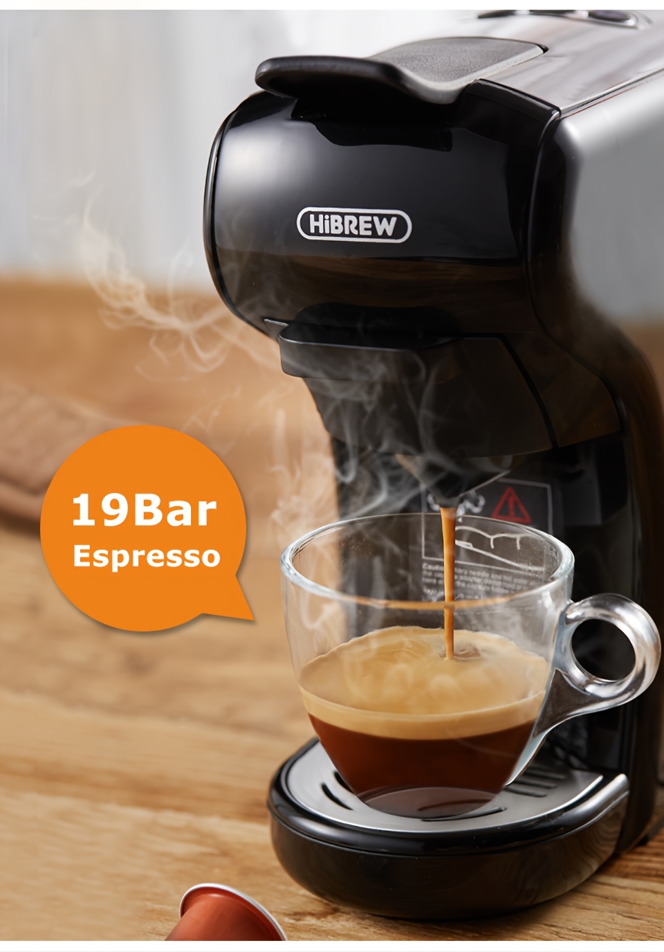 HiBREW 4in 1 Multiple Capsule Coffee Machine Hot/Cold Brewing DG Cappuccino Nes Small Capsule ESE Pod Ground Coffee Maker Cafeteria 19Bar H1A
