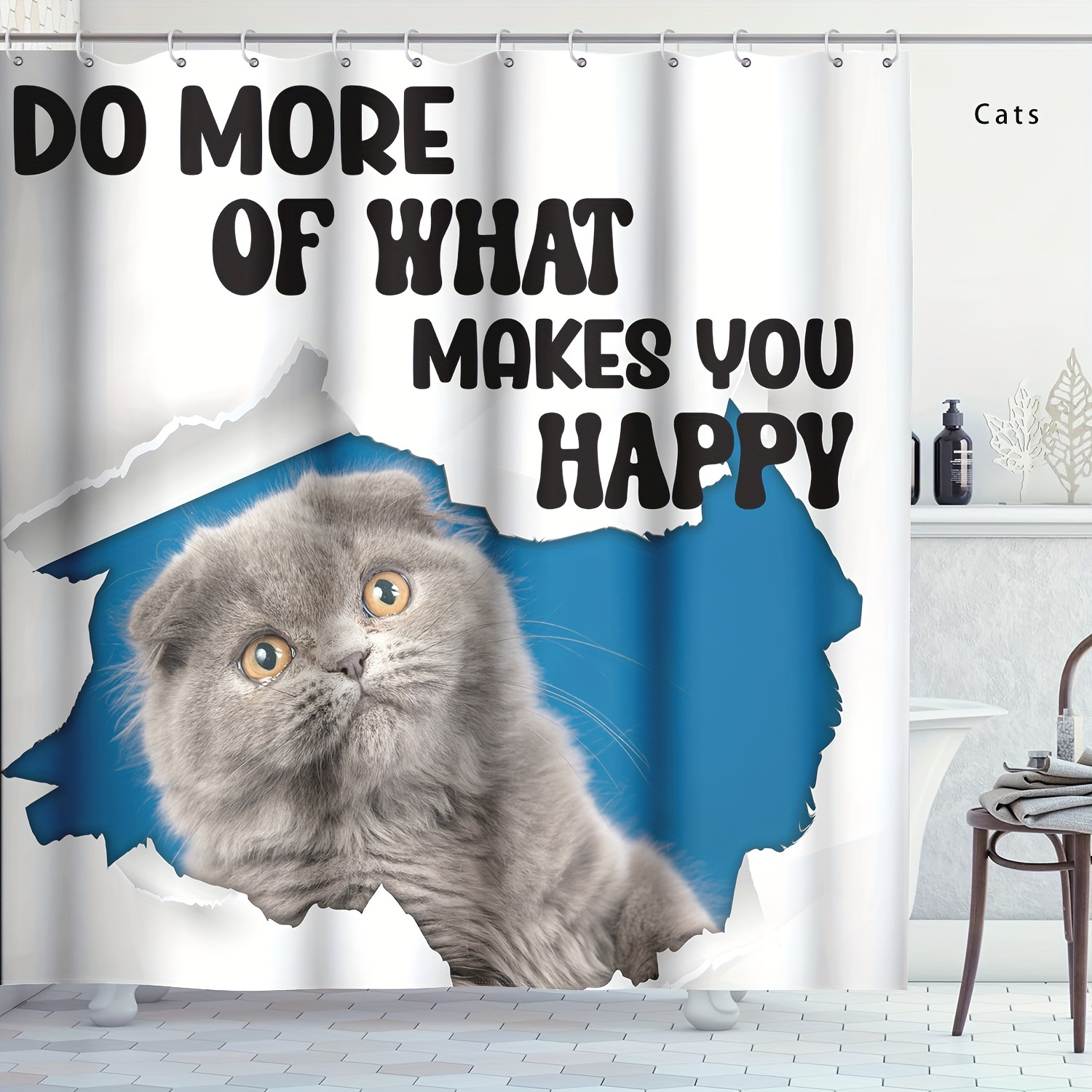 1pc Cat Wolf Printed Shower Curtain Waterproof Durable Temu South Africa