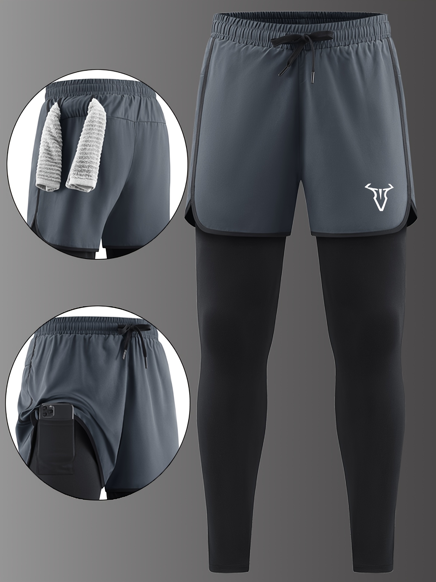 Men'S Casual Sports Long Pants Suitable for All Seasons, Designed to Look Like Two Pieces, Featuring Pockets, a Regular Fit, Elastic Waistband, Quick-Drying And Breathable Fabric, Moisture-Wicking Properties, Ideal for Hiking, Training, Yoga