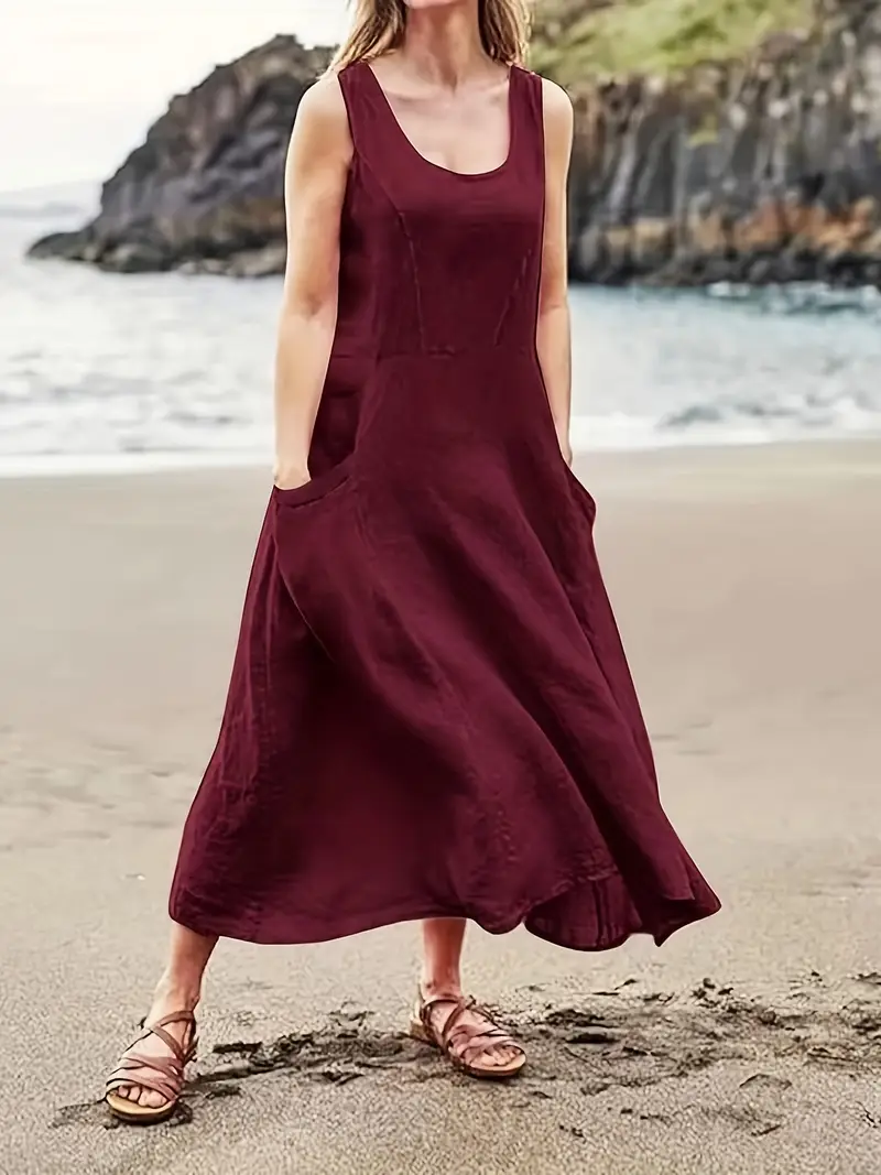 womens casual sleeveless cotton linen a line dress with pockets length round neck loose fit machine washable for spring summer fall summer fashion natural fabric details 19