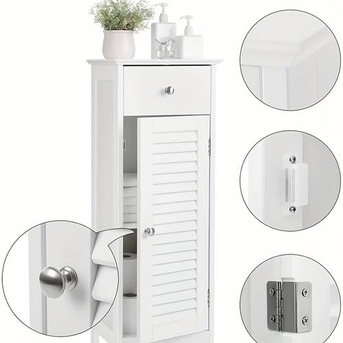 bathroom cabinet narrow storage cabinet small cabinet with drawer slat door for bathroom living room bedroom 30 x 32 x 87cm