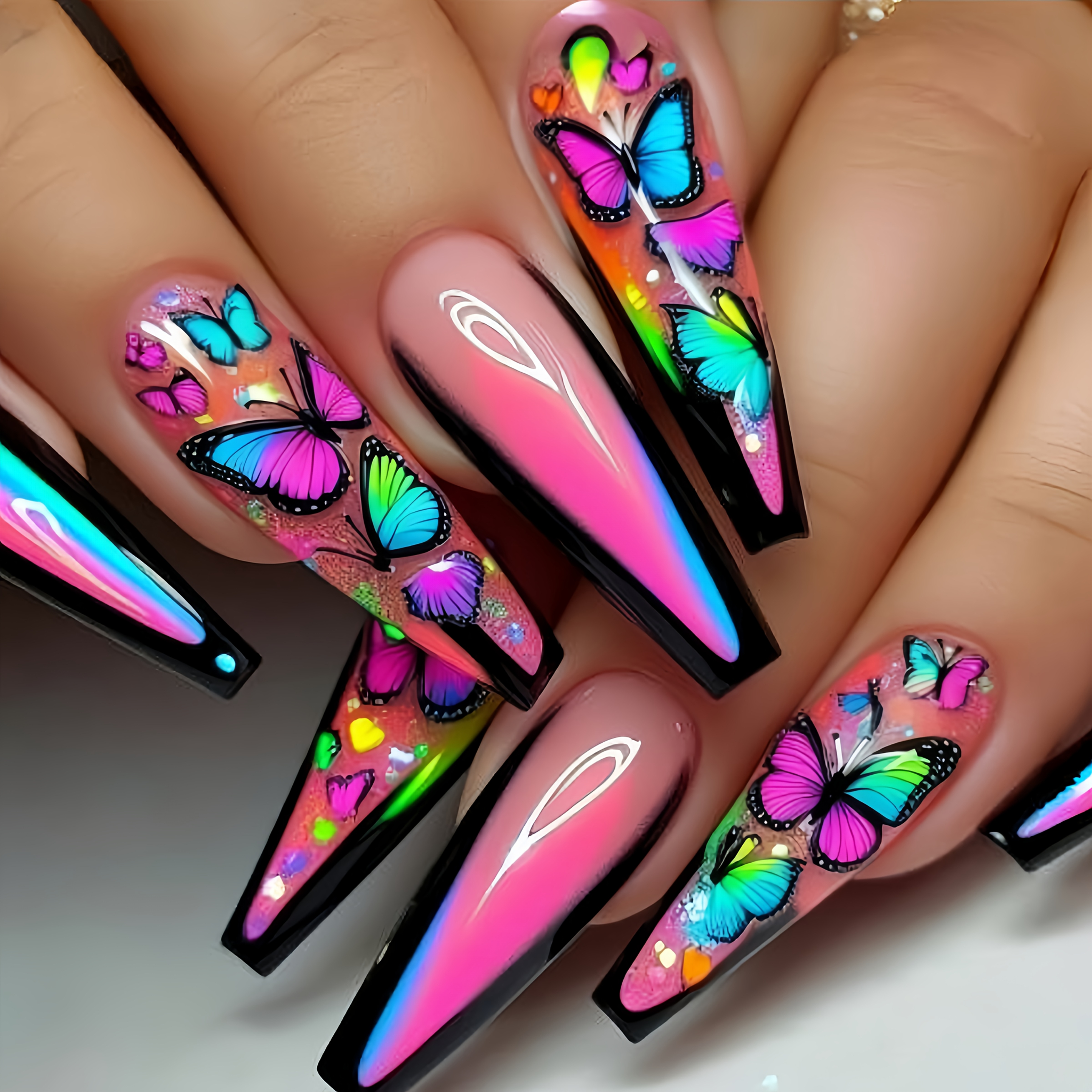 TEMU 24pcs Long Ballet Press-on Nails Suitable For - Smudge Glossy False Nail Stickers, Removable Ballet-shaped Nail Decals With Blending Patterns For Parties, Weddings, Daily Wear