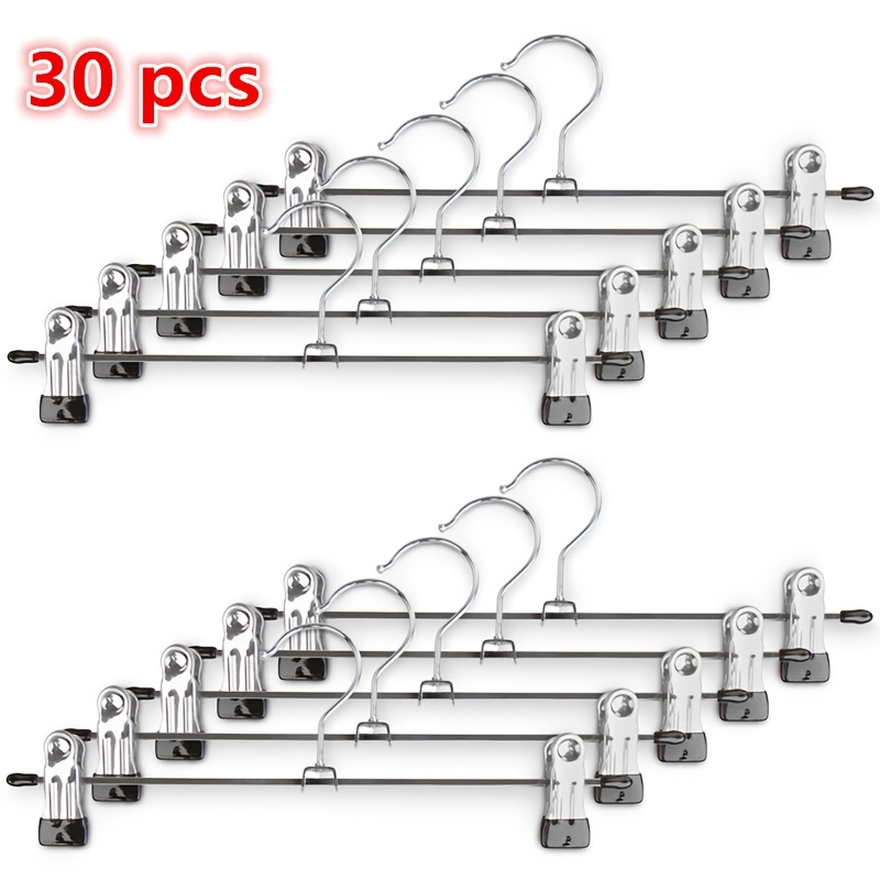 30pcs Set Of Clothes Hangers, Stainless Steel Trouser Hangers, Non-slip Skirt Clips, And Adjustable Clips.