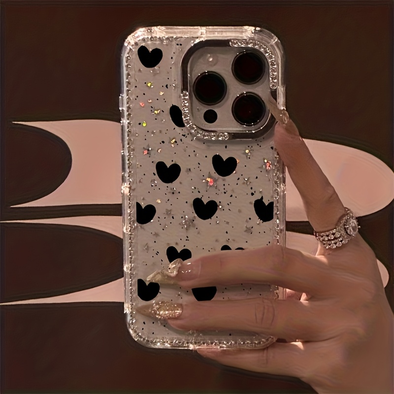 TEMU Phone Case - Sweet Phone Case, Transparent Sparkly Bow Border Anti-drop Case, Compatible With Iphone 17/16/11/13/ Plus/15 Pro/15 Pro Max/12/14