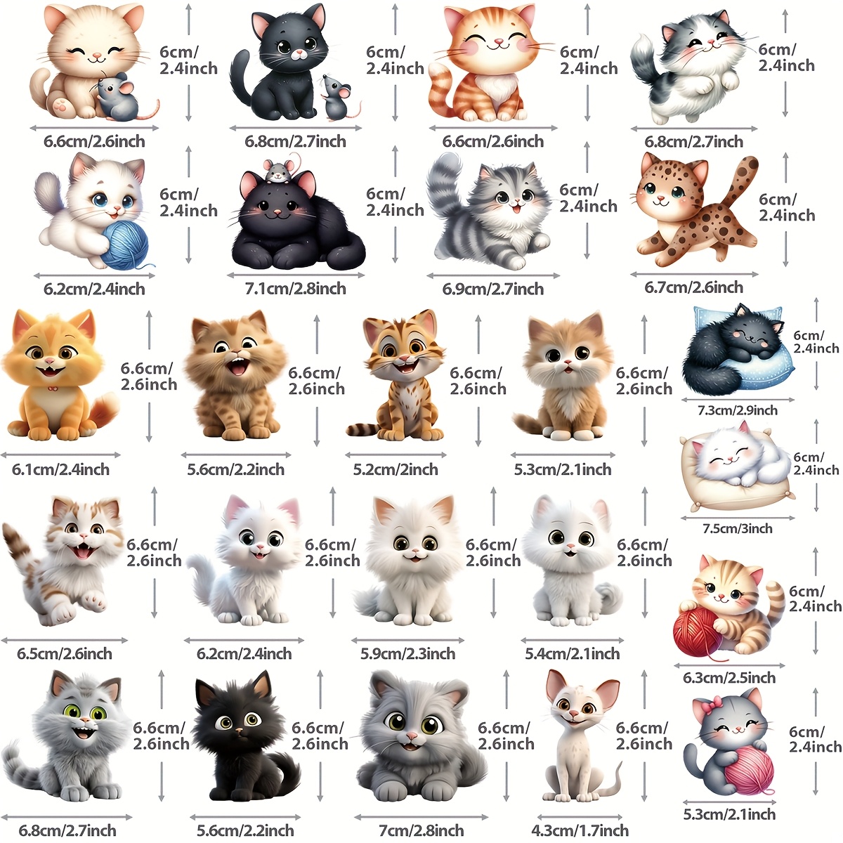 Image of 24pcs Cat Heat Transfer Stickers, Vinyl Cute Cartoon Cat & Mouse Ironing Transfer Stickers, Bag Jeans Patches
