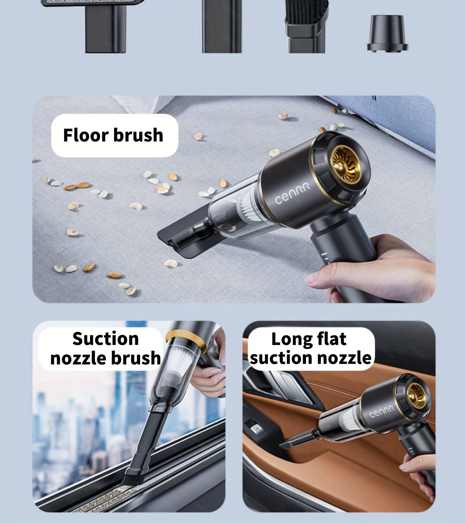 2026 NEW CENRR 16000PA Car Vacuum Cleaner | Portable Handheld Wireless Strong Suction Car Cleaner Cleaning Machine Mini Vacuum Cleaner with USB Charging, ABS Resin Body, Blow and Suction Integrated, 3.38-6.76oz Dust Cup Volume