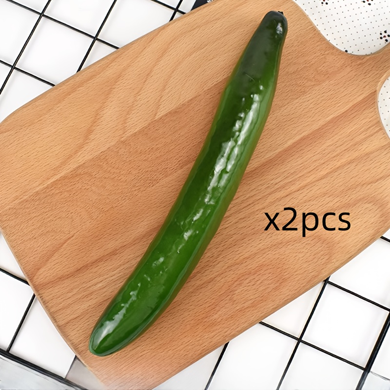2pcs Soft Pu Simulation Green Cucumber Fake Vegetables Decor, Country Style Artificial Vegetables Home Kitchen Prop Decoration Party Holiday