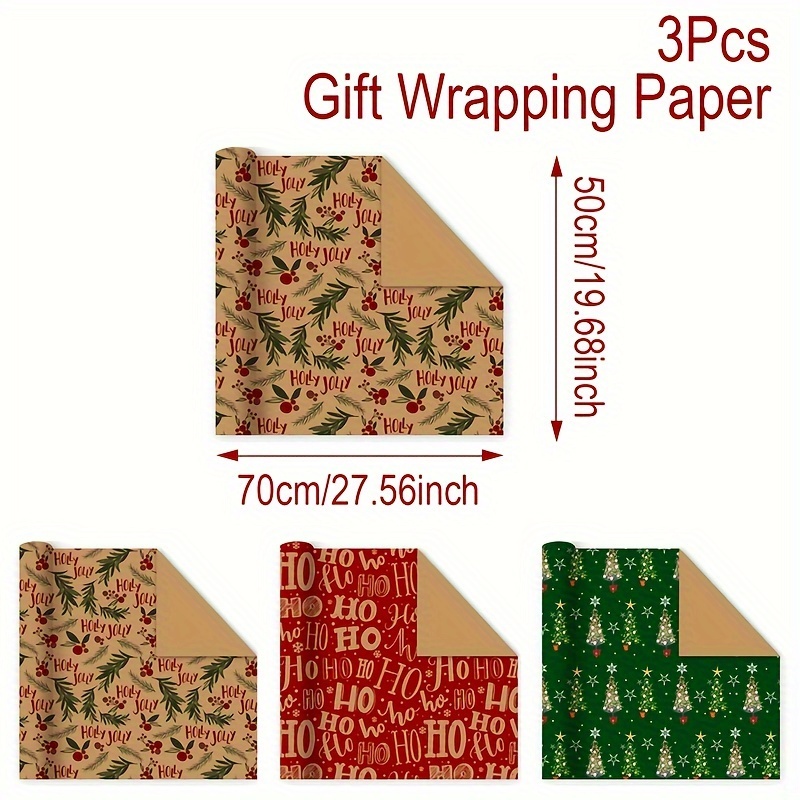 TEMU 3pcs, Christmas Wrapping Paper, 50 X 70cm, Christmas Yellow Wrapping Paper, Noel Christmas Navidad Decor, Christmas Ornament, Merry Christmas
