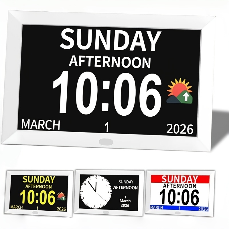 TEMU Horloge numérique 10,1 pouces avec affichage de la date, adaptée aux personnes âgées atteintes de la d', plusieurs et rappels de médicaments, 3