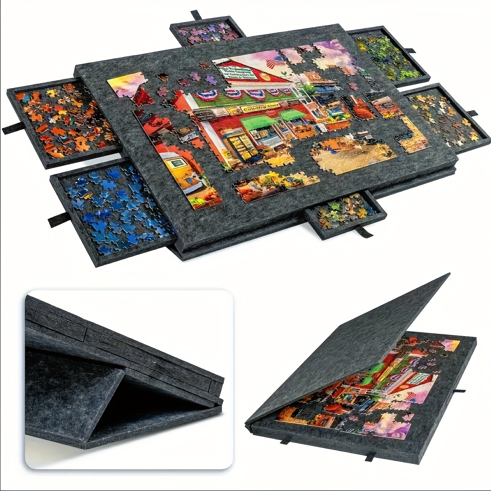 TEMU 7pcs Foldable Puzzle Storage Tray With Bracket - Puzzle Table Board With 6 Drawers, Portable Puzzle Table, Puzzle Felt Puzzle Classification