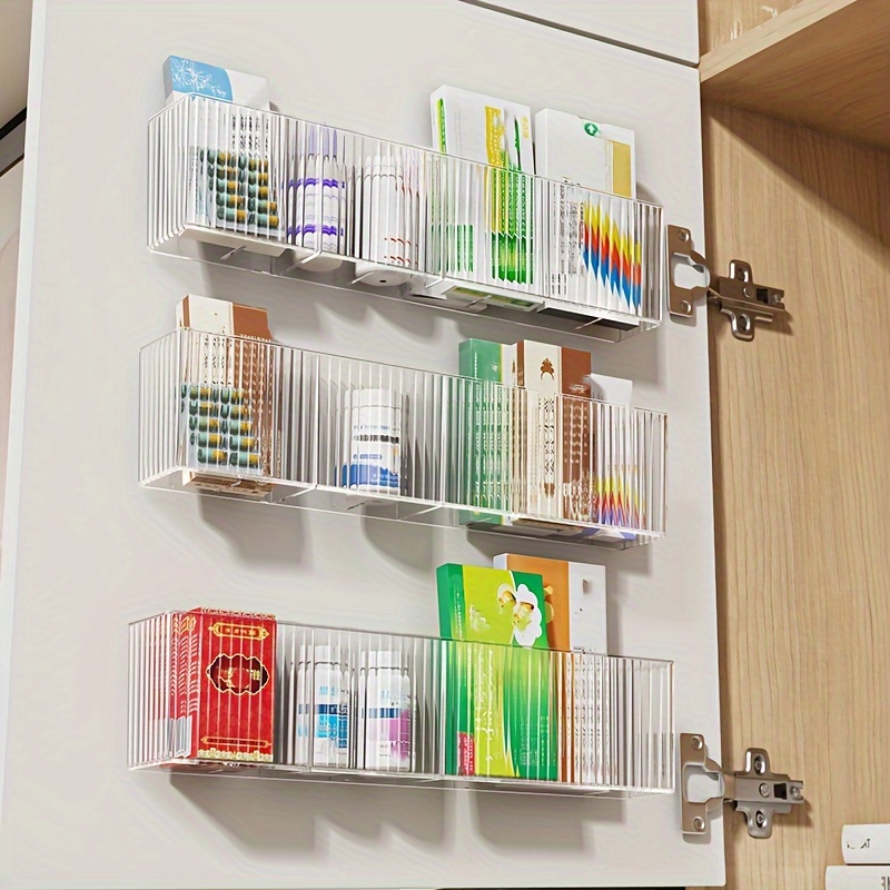 

1pc Wall-mounted Medicine Storage Organizer, Transparent Large Capacity, No-drill Shelf, Classic Style Plastic Wall Hanging Box