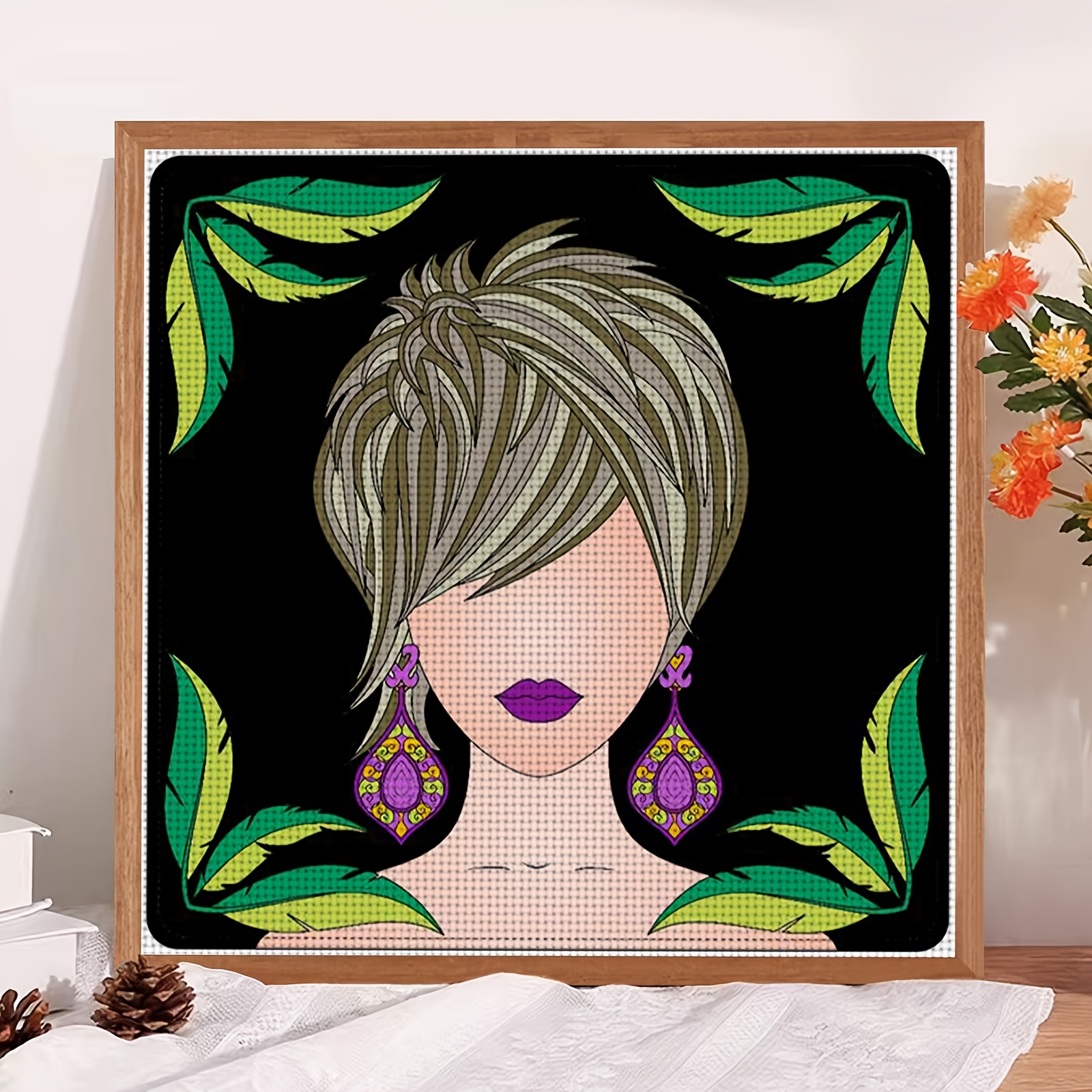 DIY Cross-Stitch Printed Kit, Cartoon Short Hair Decorative Pattern