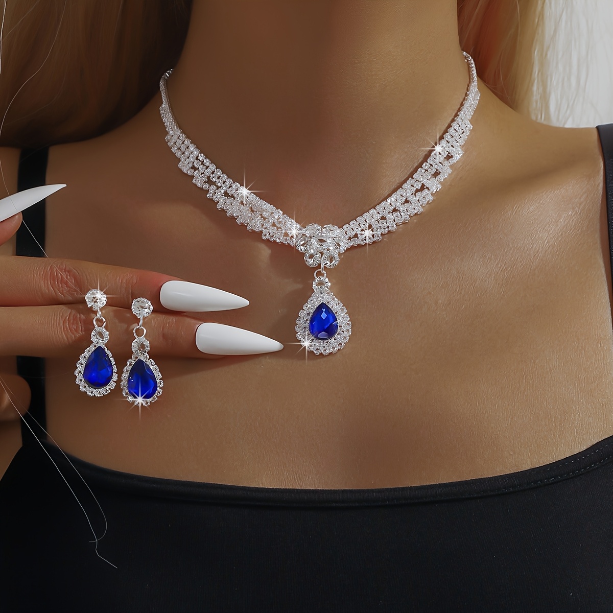 TEMU 3pcs Women's Elegant Wedding Accessories, Wedding Jewelry, Sparkling Artificial Rhinestone Wedding Jewelry Set, Wedding Supplies, Necklace And