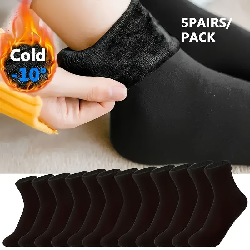 Image of 5 Pairs Of Warm And Comfortable Solid Color Winter Mid-calf Socks For Men And Women, Elegant And Stylish, Soft And Non-restrictive, Suitable For Daily And