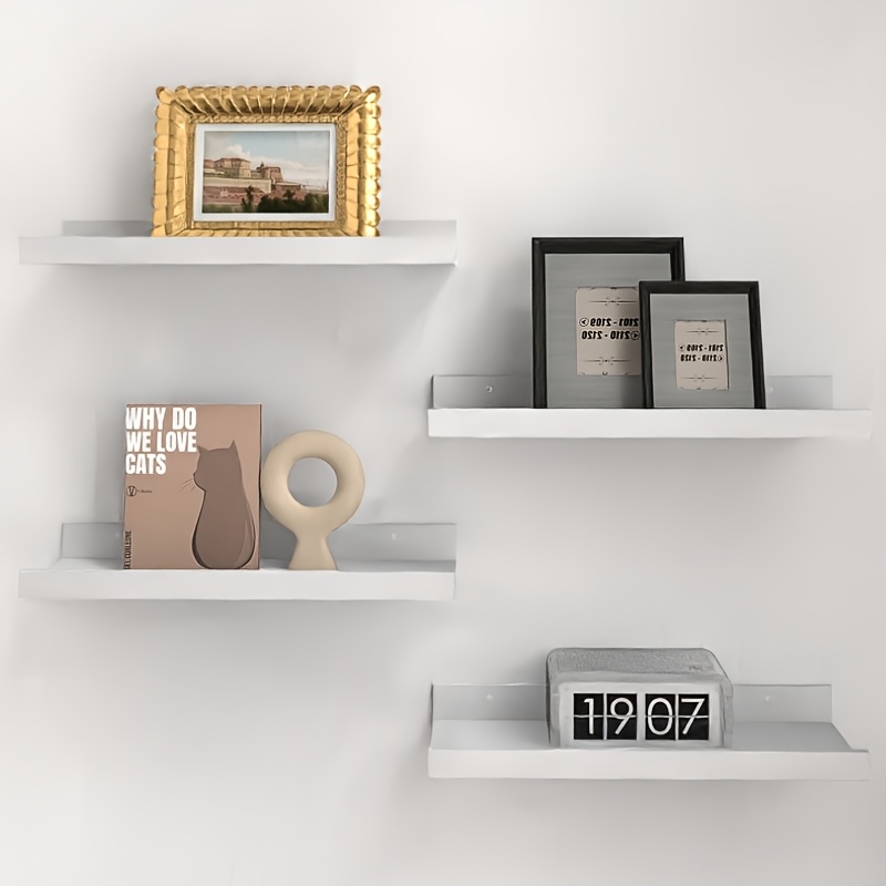 

Floating Shelves Wall Mounted Set Of 4, Modern White Shelves For Bedroom, Nursery Shelves With Lip, Display Picture Ledge Shelf For Wall Decor Living Room Bathroom Kitchen - White, Shelves