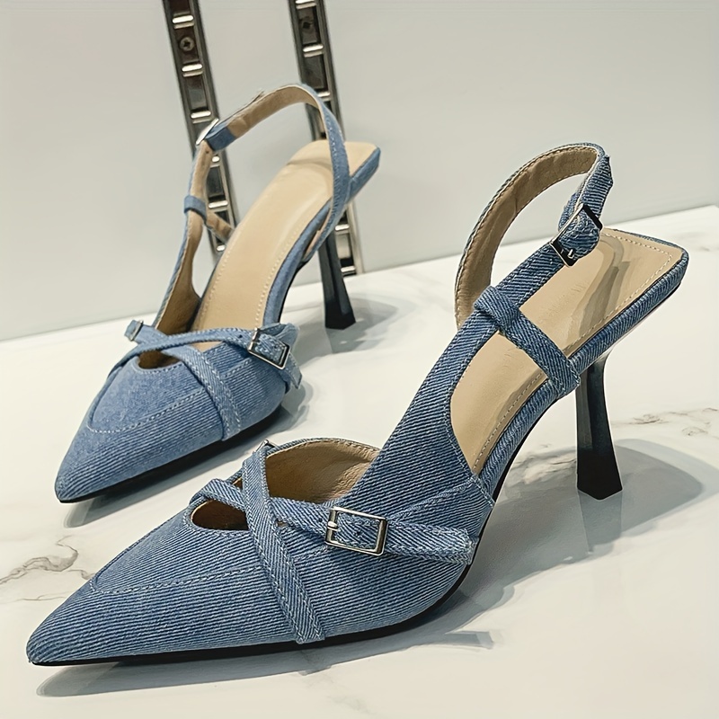 Image of Women's High Heels, Shallow Mouth, Hollow-out, Sexy Stiletto Heels, Fashion Sandals, Blue Crisscross Straps, Pointed-toe Women's Shoes, Women Shoes