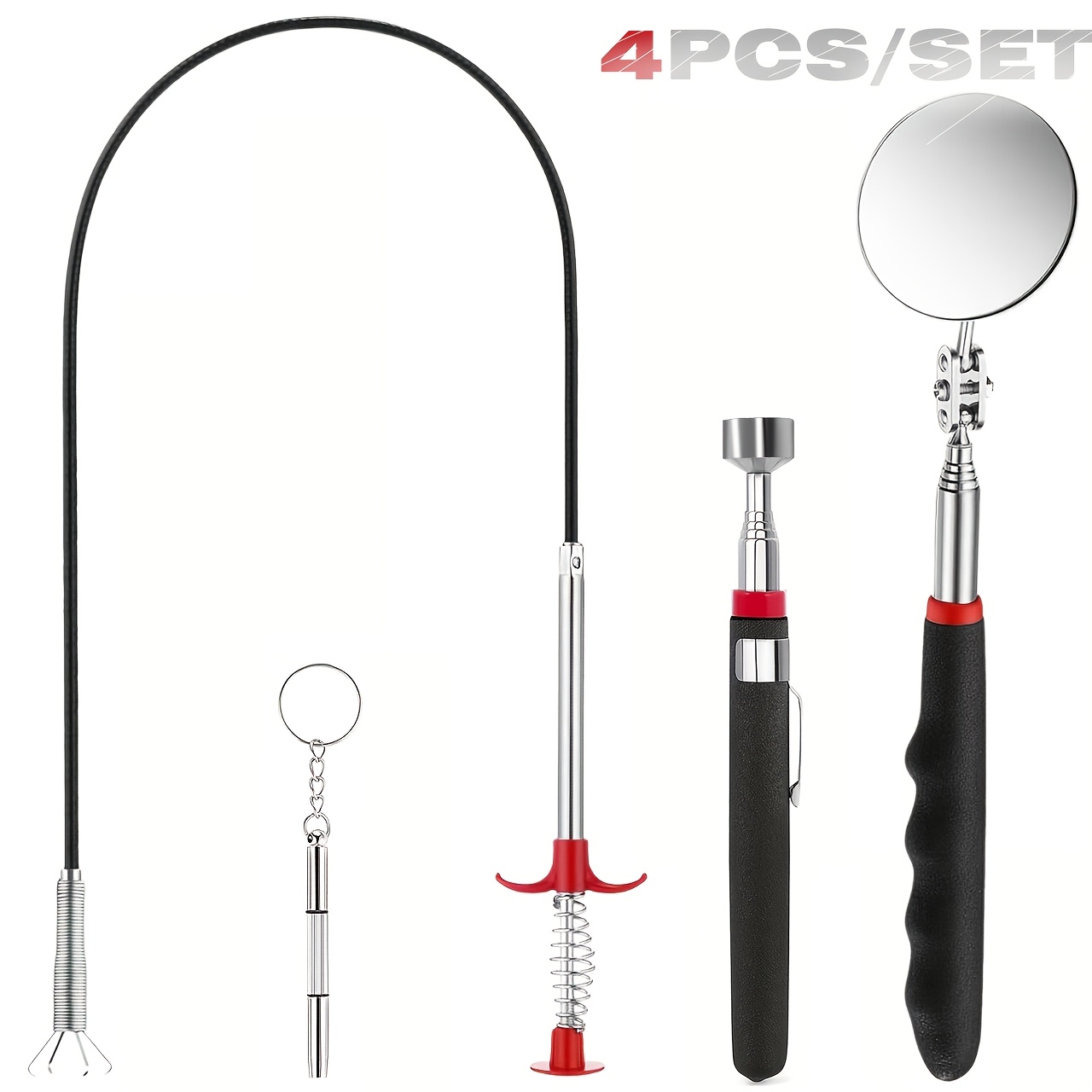 TEMU 4pcs Set 3-in-1 Multifunctional Screwdriver Aluminum Screwdriver Set 1pc Retractable Magnetic Tool 1pc Inspection Mirror Set With 8lbs Magnetic