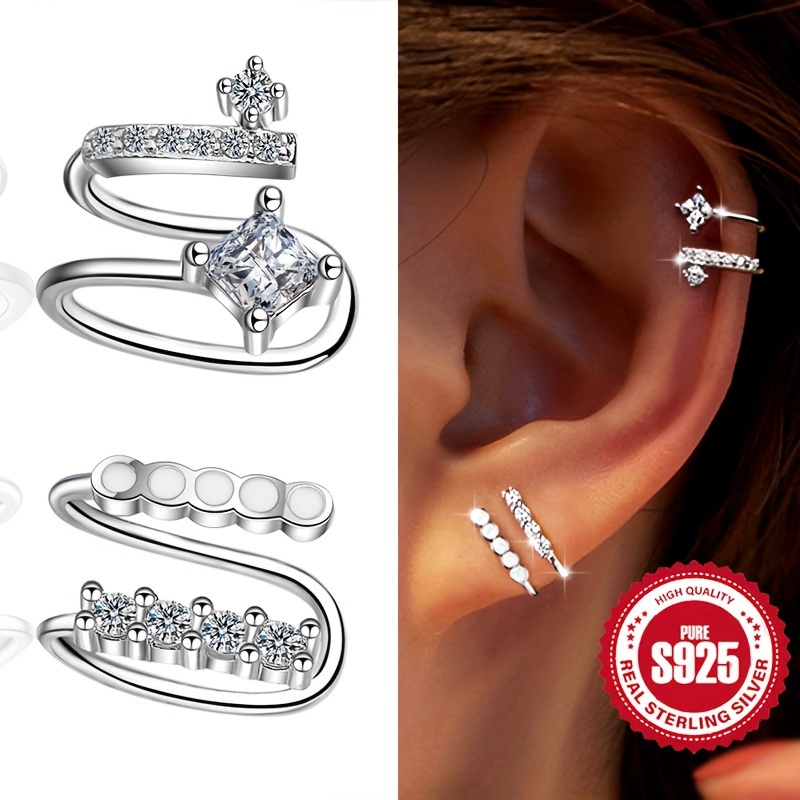 Hypoallergenic Asymmetric U Shaped Ear Cuff, S925 Silver