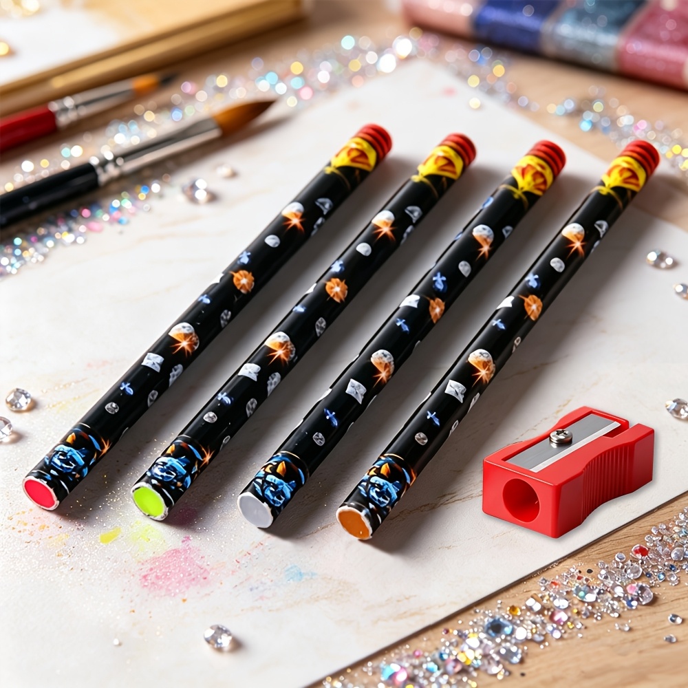 Image of 5pcs/set Rhinestone Wax Crayon With Sharpener Nail Art Kit, 4-color Quick Rhinestone Pen, Nail Art Rhinestone Additions, Glue-on Rhinestone Pen, Nail Rhinestone Applicator, Rhinestone Set