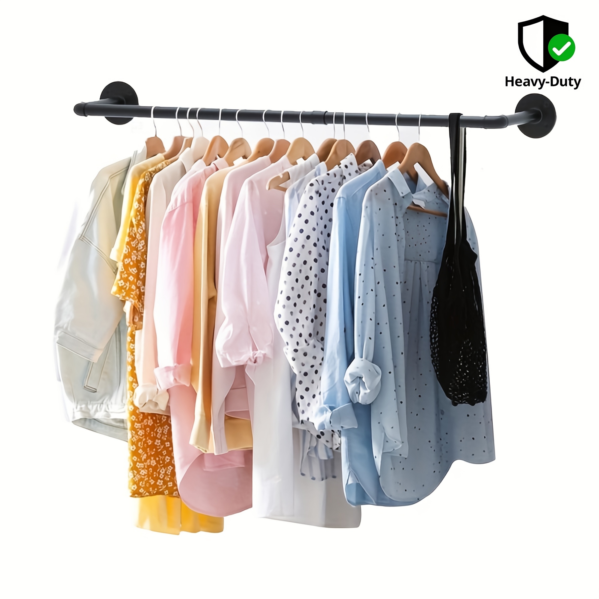 TEMU Portant à tuyaux industriel robuste mural pour vêtements, Tringle à linge pour buanderie, Étagère murale pour magasin de vêtements, 2/1 pièce