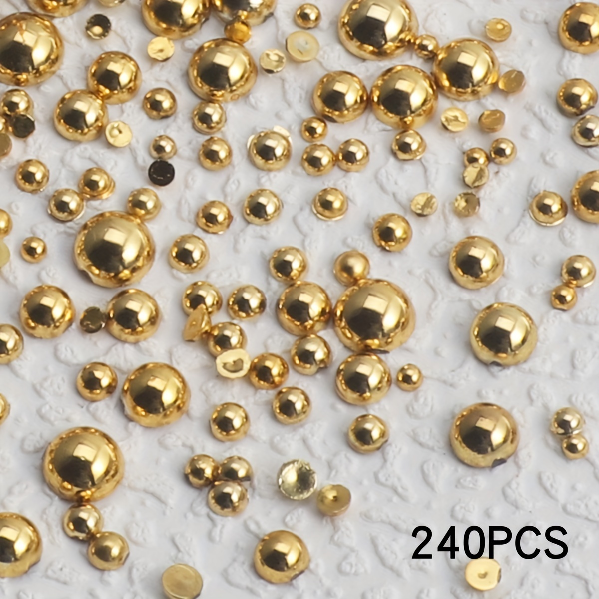 240pcs Nail Golden And Silvery Pearls Mixed And , Ab Color Semicircular Three-dimensional Pearl, Used For Flat-bottom Nail Pearl Nail Art Decoration 2mm/0.08in-6mm/0.24in