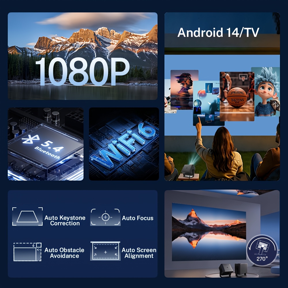 Android 14 Mini Projector with 4K Support