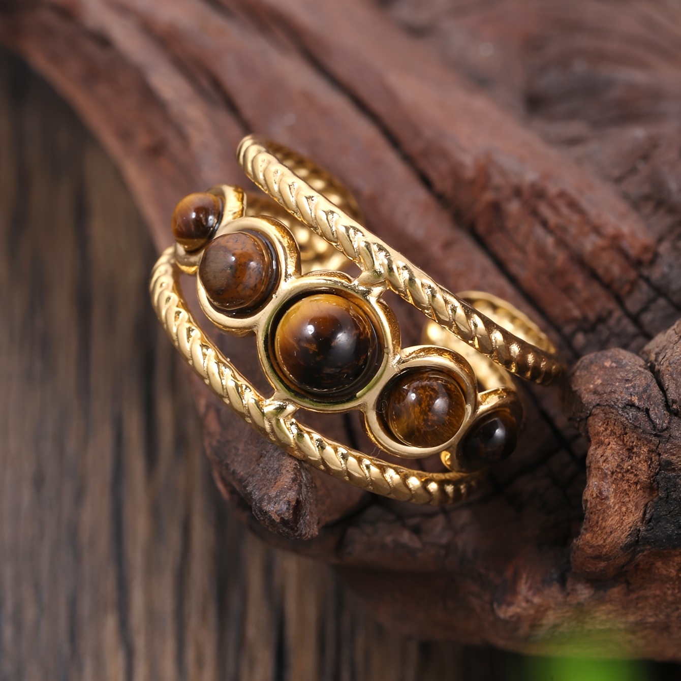 Golden Palace Style Stone Ring Stainless Steel