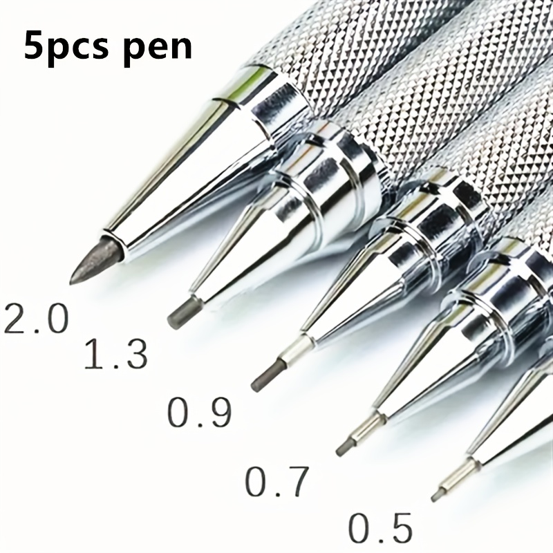 TEMU 1 stylo avec 5 boîtes de /Set de 5/- mécaniques (0,3, 0,5, 0,7, 0,9, 1,3, 2,0, 3,0 mm) Porte- mécaniques entièrement métalliques pour dessin et