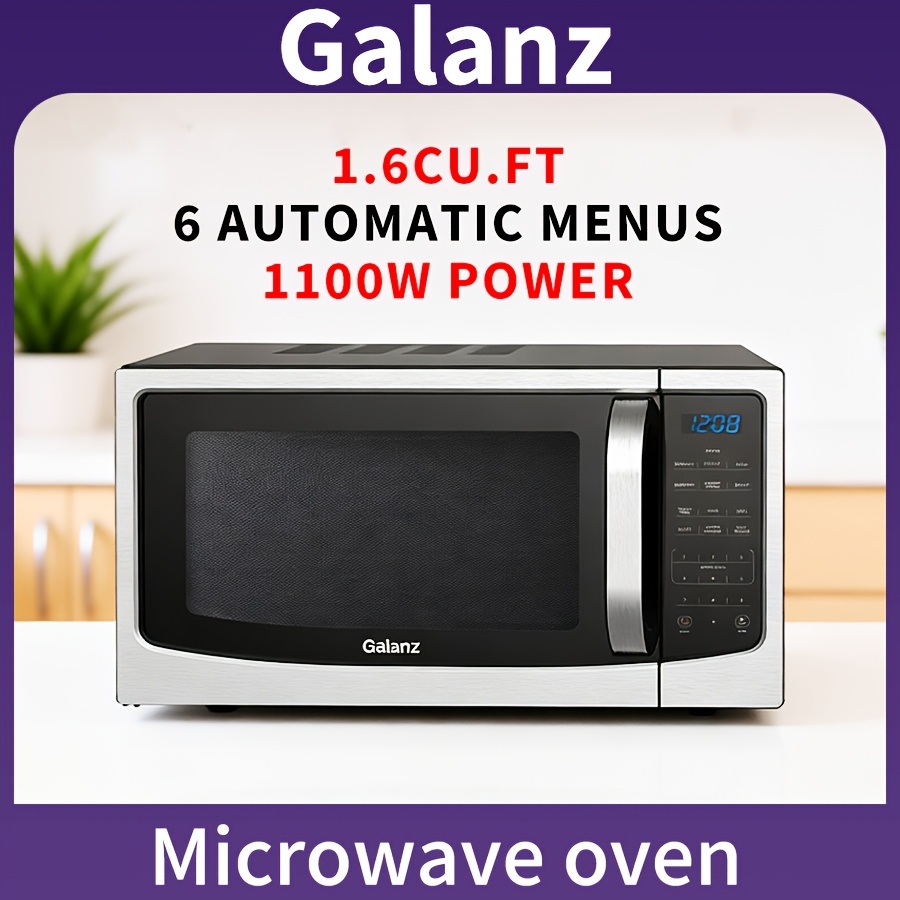 TEMU Galanz 1.6 Cu Ft Oven 1100w Power 13 Removable Turntable 10 Adjustable Power Levels Led Digital Display 6 Cooking Menus And Convenient Cooking