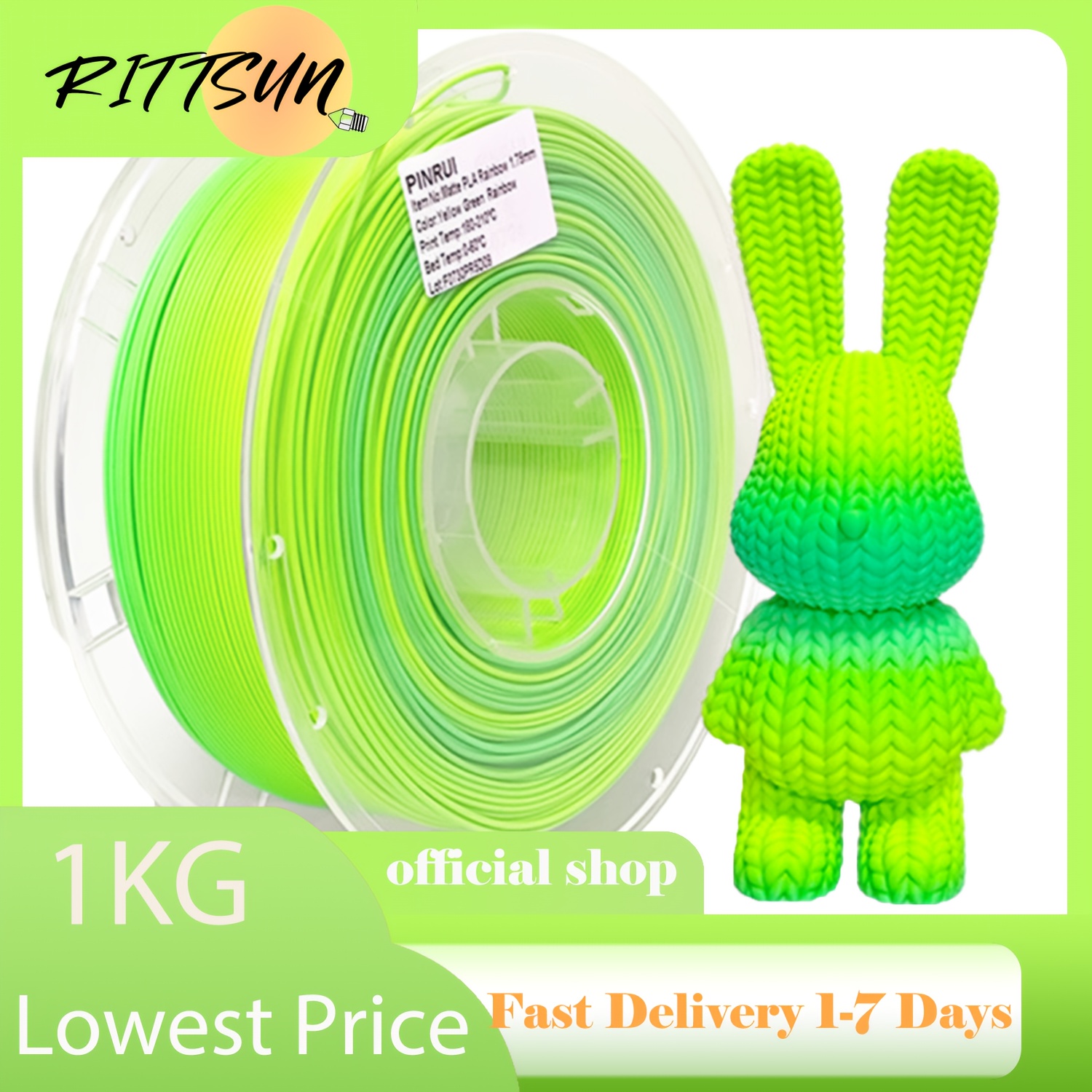TEMU Rittsun 2.2lb Matte Rainbow 3d Printer Pla Filament 1.75 +/- 0.03mm, 3d Pen/3d Printer Matte Multicolor Filament Pla Spool, Macaron Rainbow
