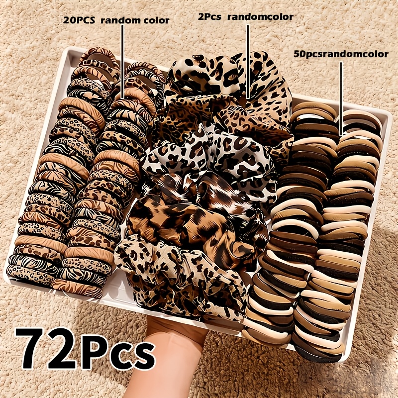 TEMU 72pcs Leopard Print Hair Ties Hair Additions, Women's Retro Hair Ropes, Suitable For Commuting, Autumn Winter Outfit, High Elasticity