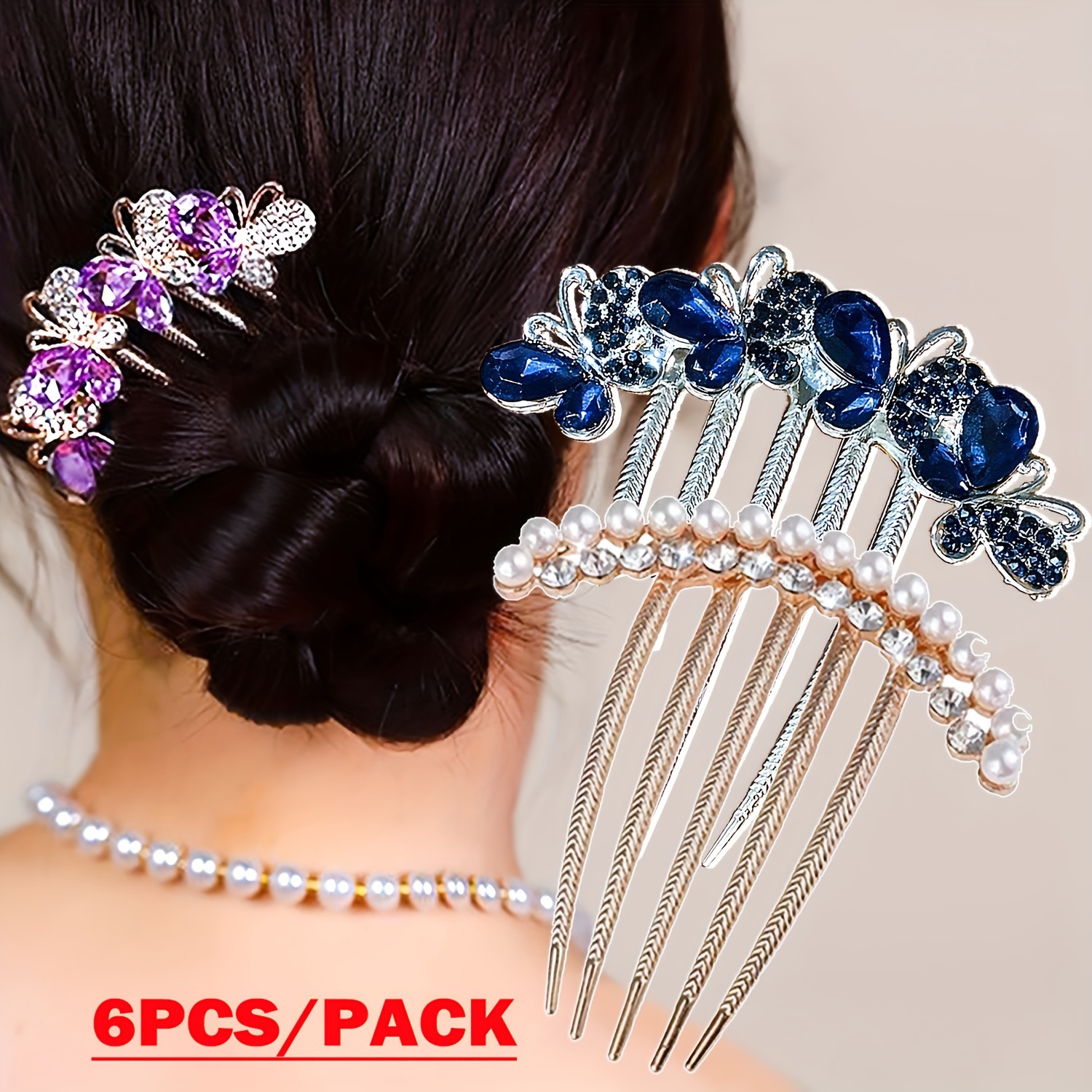 

6pcs Alloy Rhinestone Imitation Insert Comb Side Comb, Round Bun Hair Clip, Good Gifts For Mom