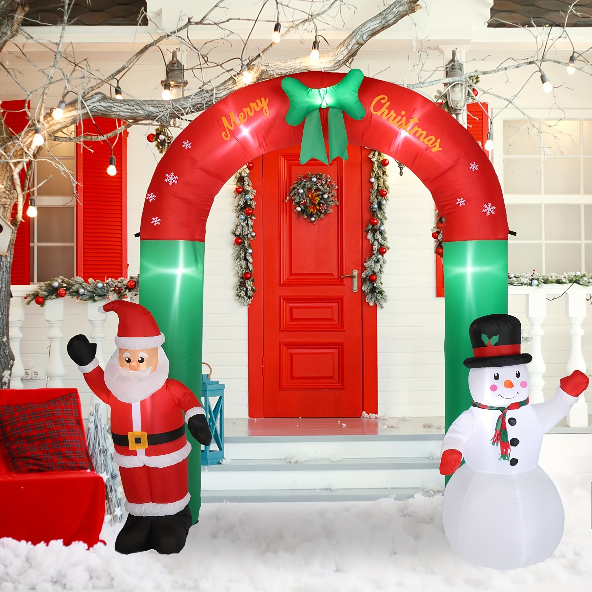 TEMU 1pc 7.87ft Christmas Inflatable Arch Santa Claus And Snowman Outdoor Courtyard Decoration With Led Lights Christmas Inflatable Decoration Garden