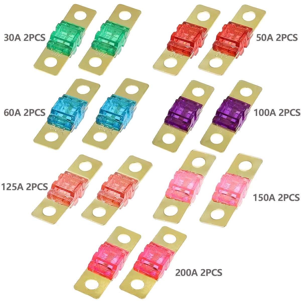 TEMU 14pcs Mini Anl Fuse Plated Pack Car Audio Fuses Holder Kit 30a-200a -on Mini Fuses For Automotive Marine Audio Video